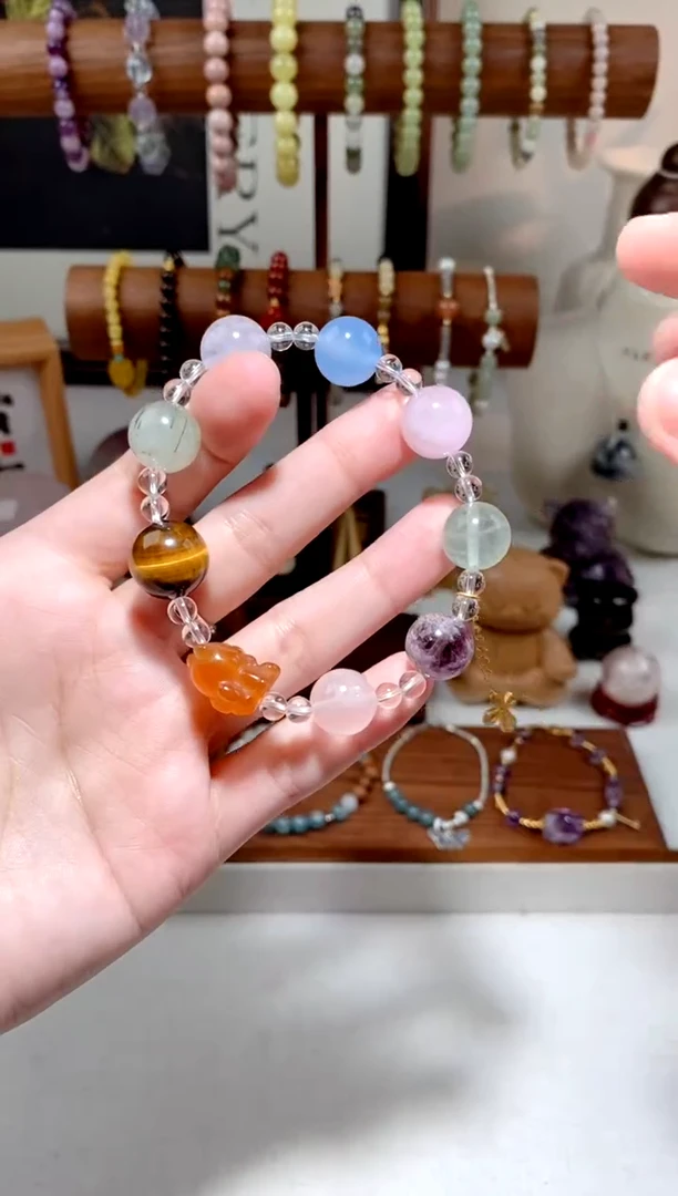 水晶手串银S925镶嵌 水晶多宝绅士熊手串