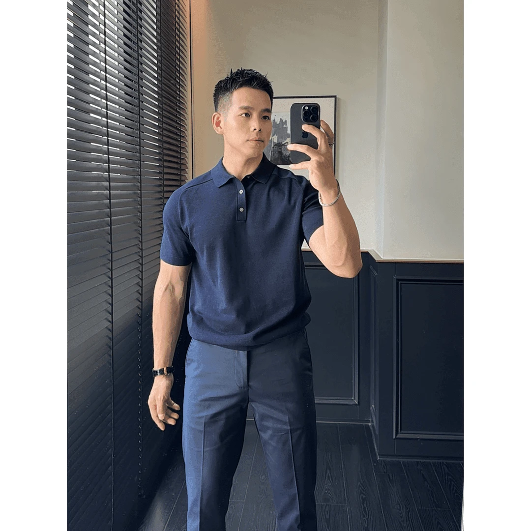 秋季男士简约百搭时尚舒适翻领polo衫潮流轻奢高品质纯色针织衫