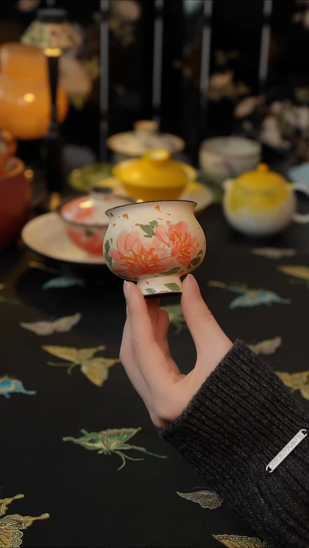 绮彩牡丹 大肚杯