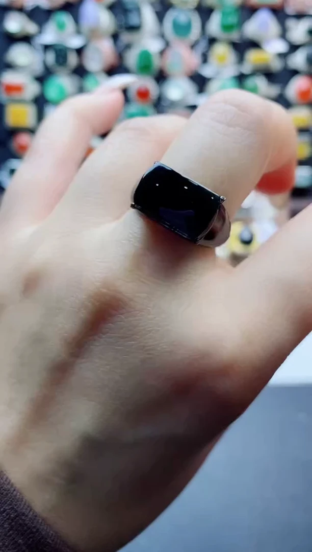 银S925镶嵌戒指翡翠天然翡翠A货男戒