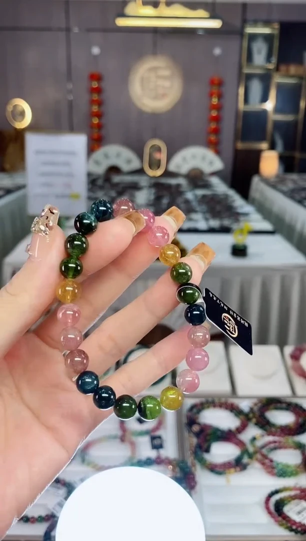 老矿碧玺色标彩虹单圈手串8mm+未镶嵌碧玺dan多样性发货一条