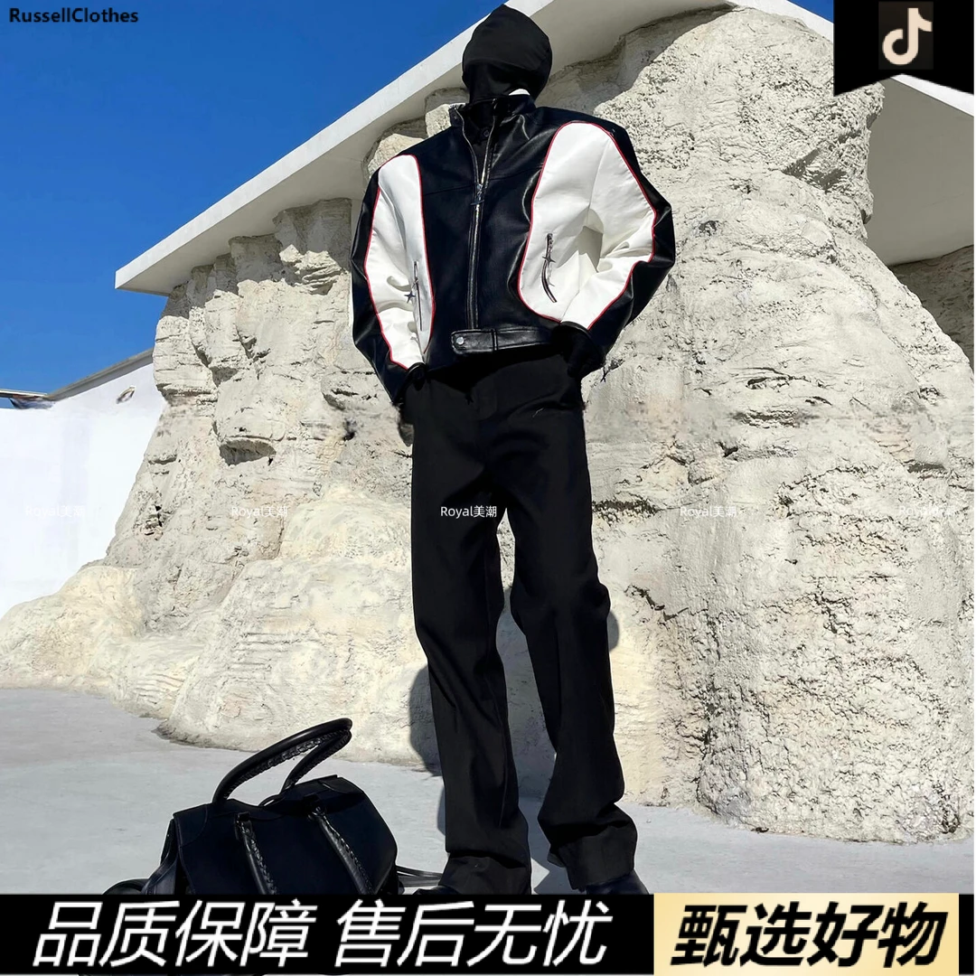 秋冬新款巴家立领垫肩短款皮夹克星星吊坠宽松休闲时尚潮流机车服