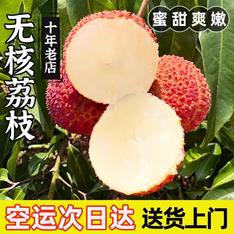 【顺丰空运】新鲜无核荔枝海南火山岩荔枝甜运费整箱3 5斤送礼水果