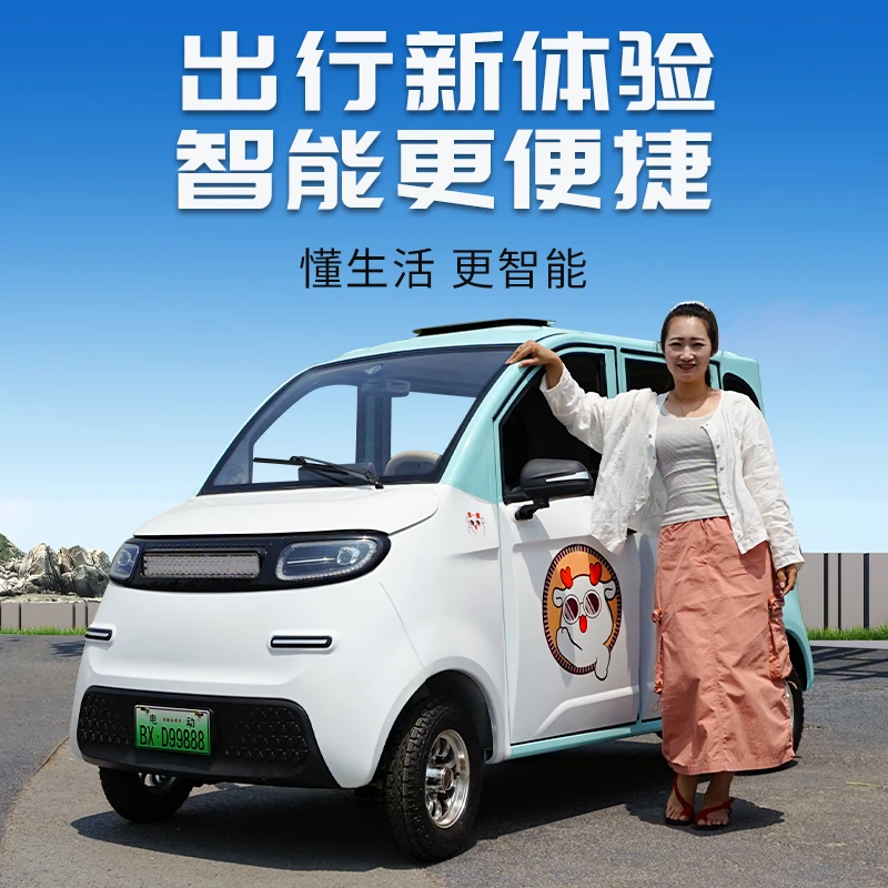 新款四轮电动车家用女士接送孩子小型代步车全封闭新能源电瓶车