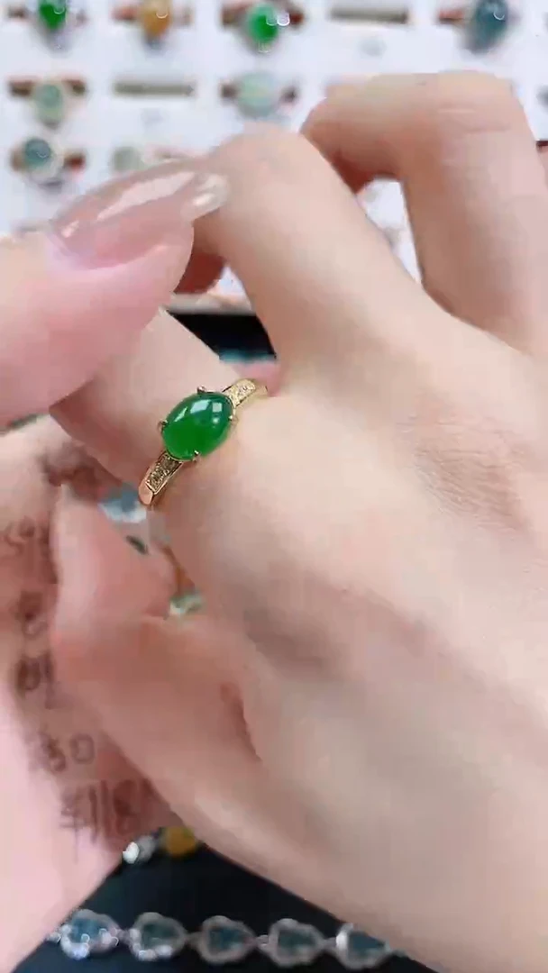 银S925镶嵌戒指翡翠 天然翡翠