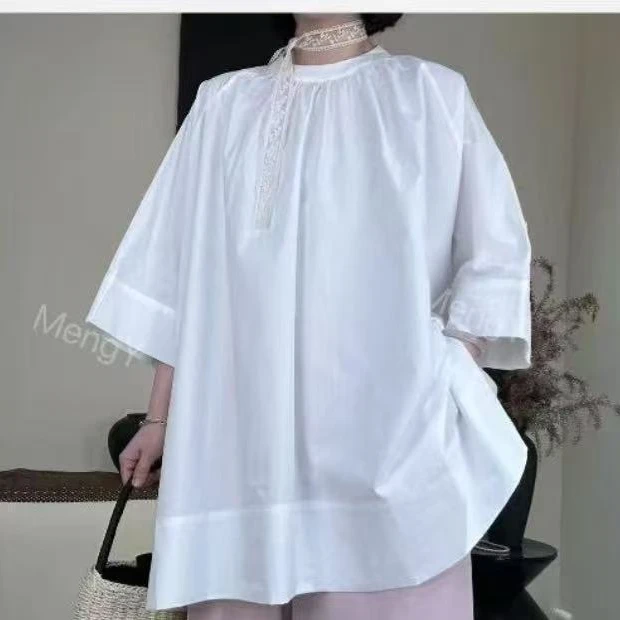 依舍家-100棉日系夏季宽松短袖衬衣