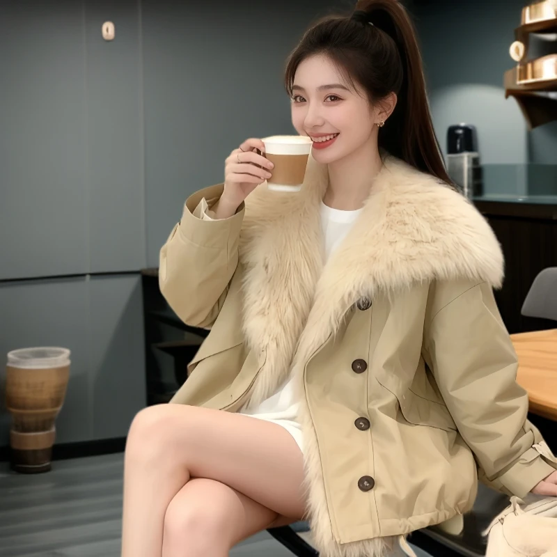 胖MM大码200斤大毛领棉服外套女士秋冬今年流行爆款加绒派克服