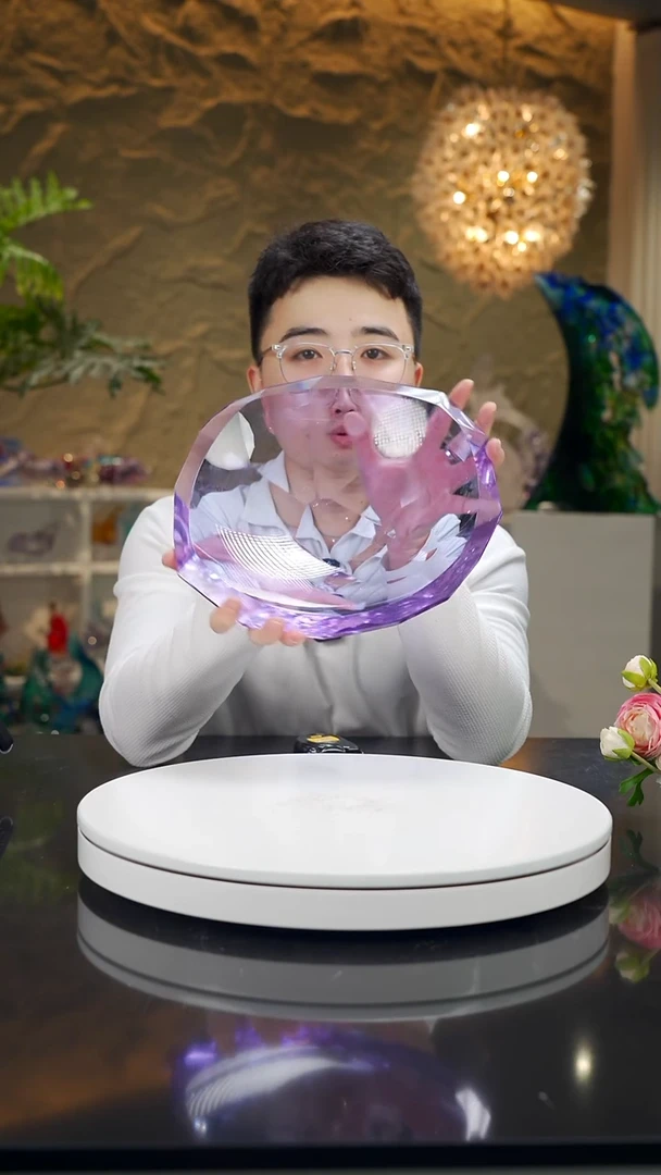 手工艺品琉璃金紫色不规则切面果盘