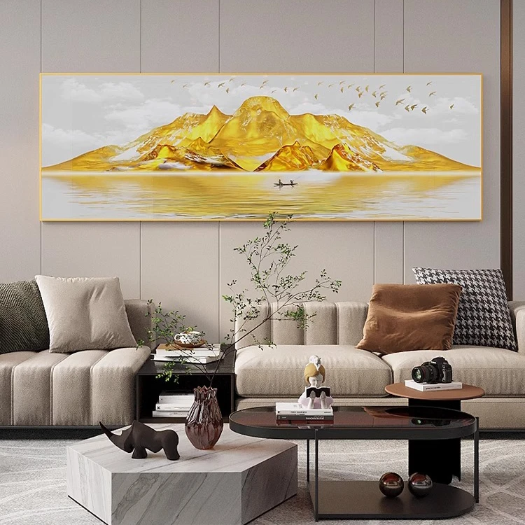 轻奢大气山水客厅沙发背景墙横幅装饰画背靠金山卧室床头挂画