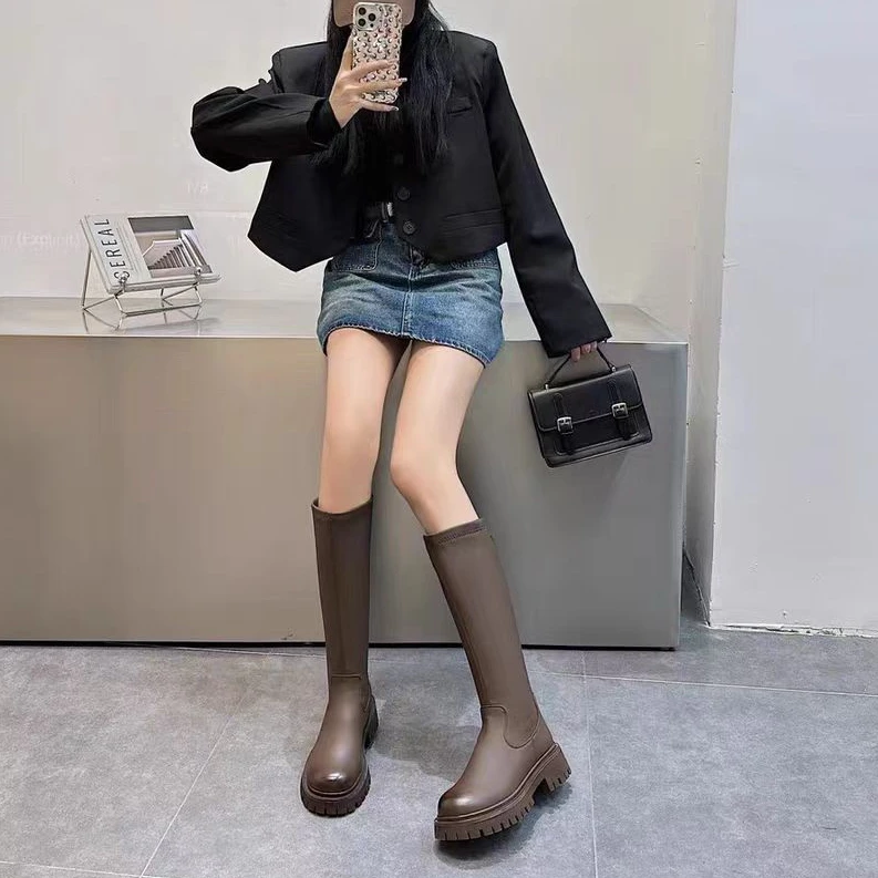 冬季新款女鞋高筒时装靴休闲百搭软皮女靴潮917-3M