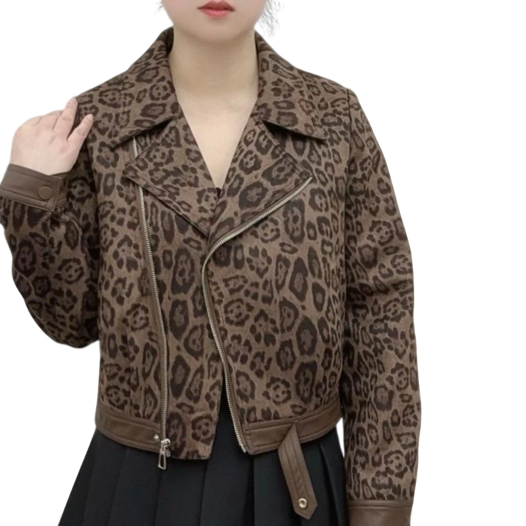 【珊珊服饰】2025春季新款时尚短款豹纹外套