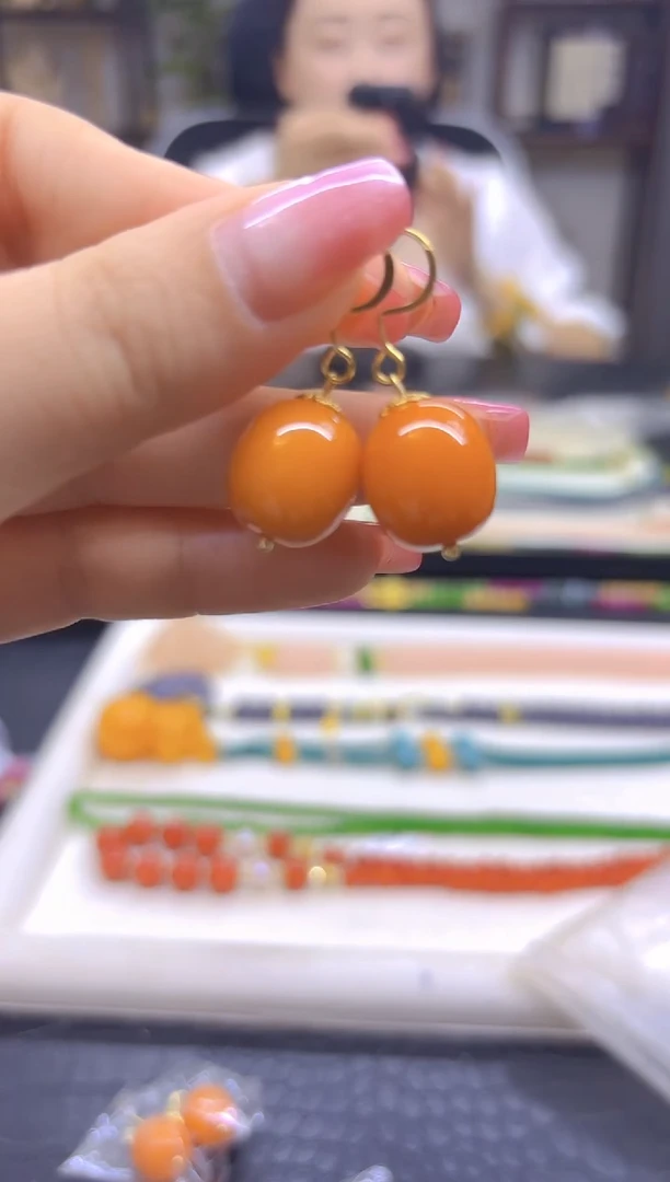蜜蜡14K金镶嵌耳饰DIY款E72