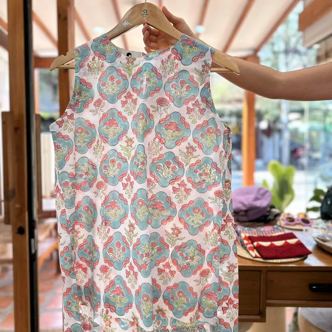 TAYA 泰国手工棉麻无袖衬衫时尚