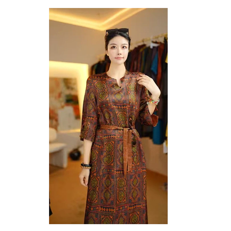 【咖纹疏影】湾湾新中式国风双面双穿显瘦气质碎花无袖仙女裙