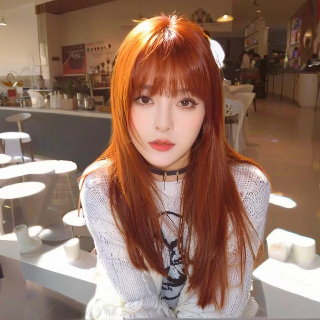 脏橘色女长发夏季新款网红长直发显白空气刘海自然蓬松整顶全头套