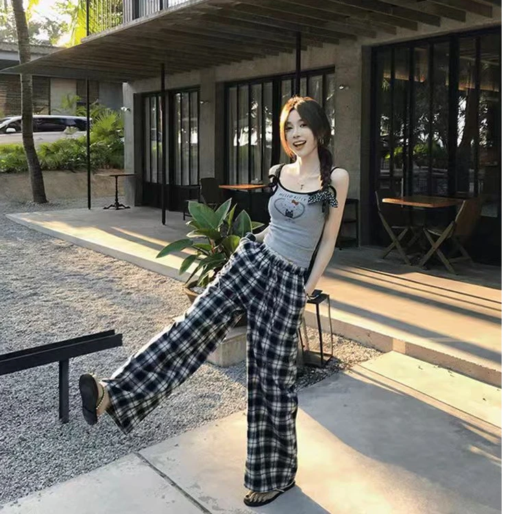 苏格兰小镇 抽皱蕾丝 早春复古格子裤