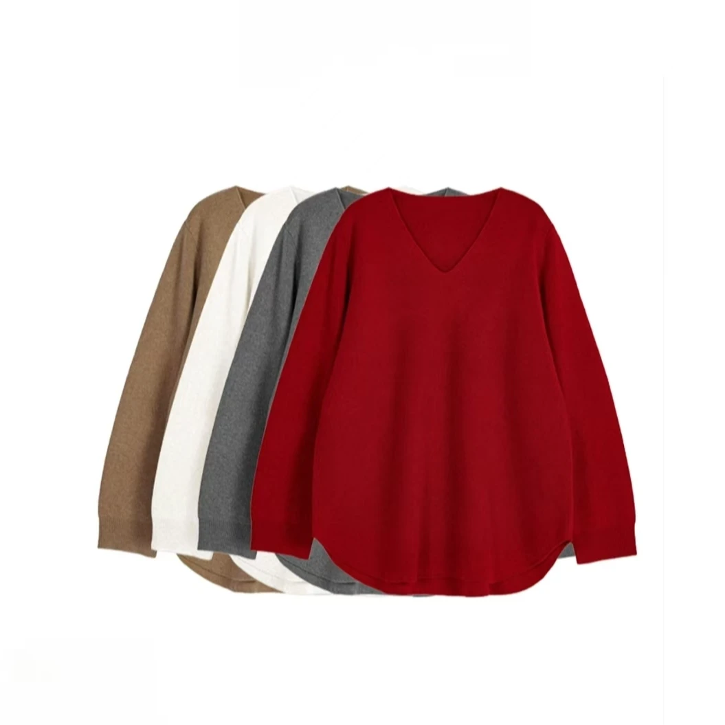 V领绵羊毛女士毛衣冬季简约长袖针织时尚保暖毛衣毛衫