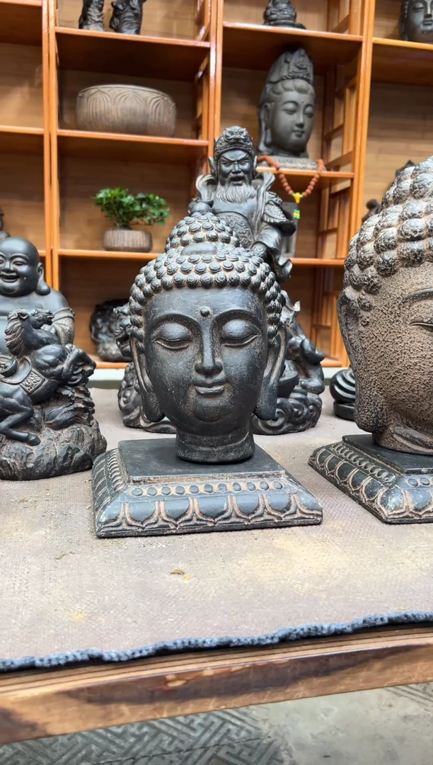 陶土小佛首+莲花底座