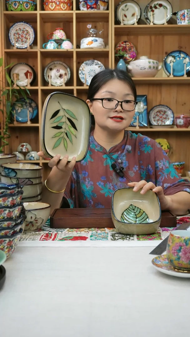 瓷片小可高温陶瓷餐具一组两只一大一小