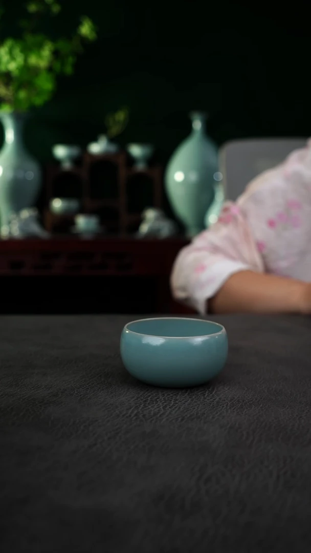 杯天蓝釉禅定杯   精品无纹