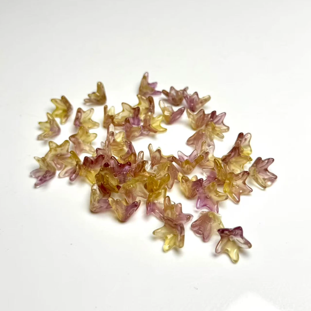 ZBG0353黄紫拼色琉璃玉兰花单珠 天然珠宝多样性