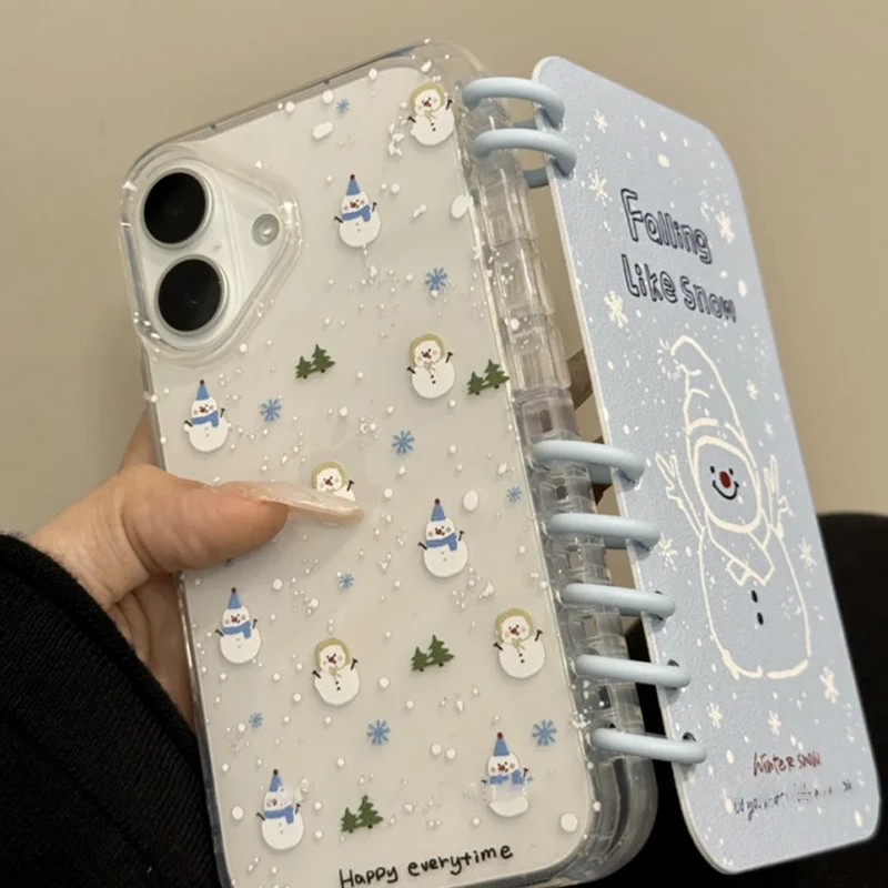翻盖笔记本雪人适用iPhone16/15/14pro手机壳13苹果12肤感X防摔11
