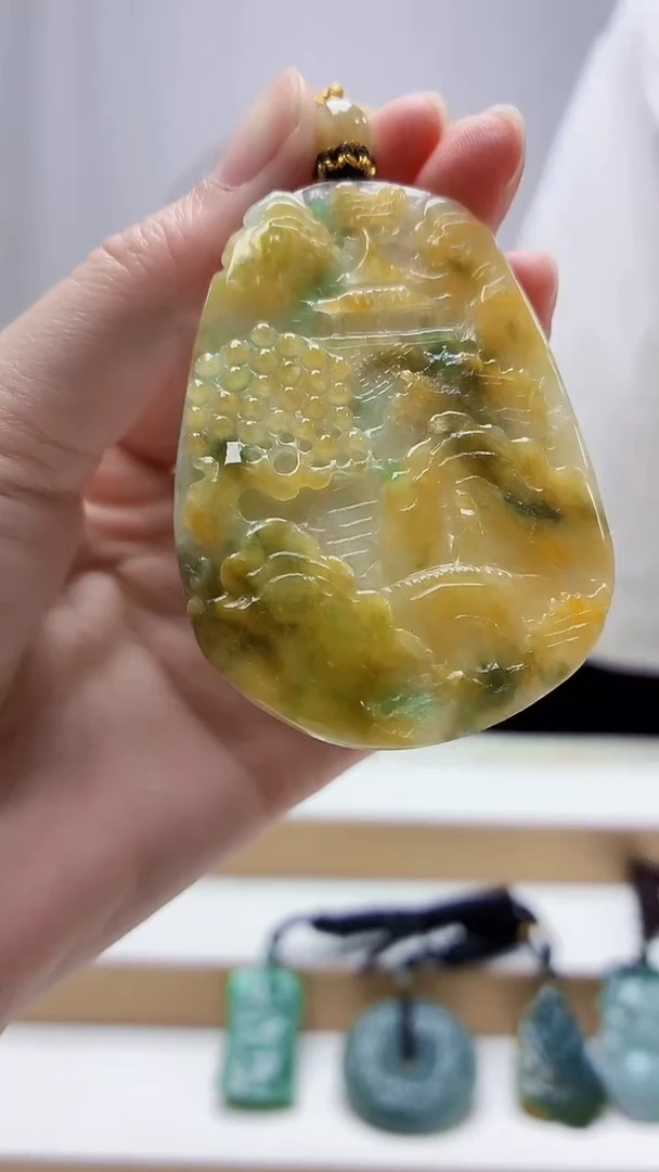 未镶嵌定制翡翠4898zm-毛货挂件山水11