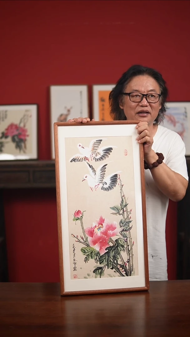 国画手写手绘-33*66实木框