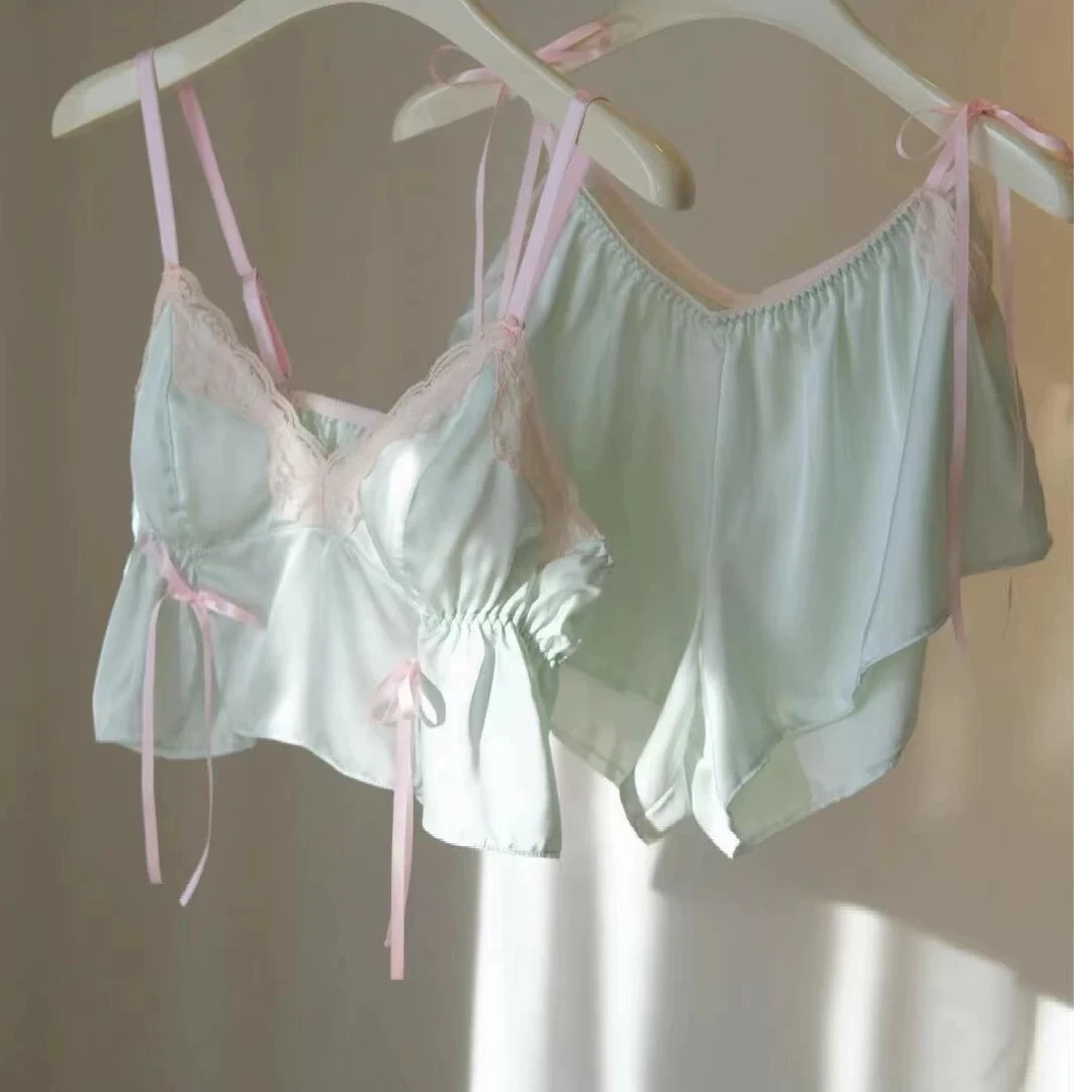 纯欲风蕾丝边睡衣女夏天新性感吊带短裤家居服套装夏季甜辣风