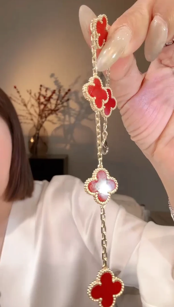 【闪购商品】玛瑙/玉髓手链18K金镶嵌红色五花