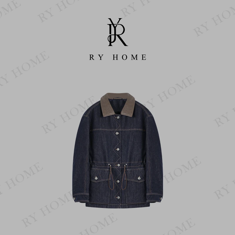 【老贾私服】90白鹅绒~夹克牛仔拼皮老钱风短款鹅绒服244YF1337