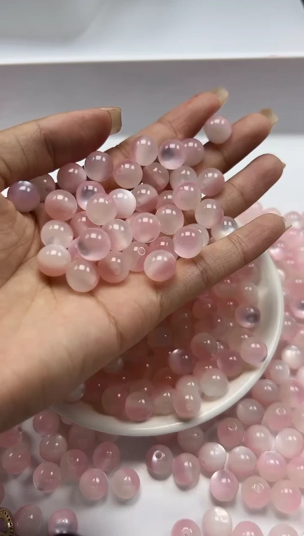 玛瑙/玉髓颈饰未镶嵌w3262血沉宝阳珠樱花粉10mm*20颗
