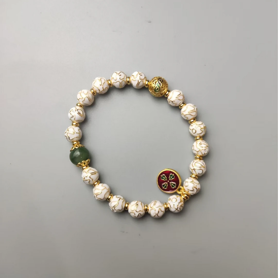 和田玉非遗手工珐琅景泰蓝手串（白）