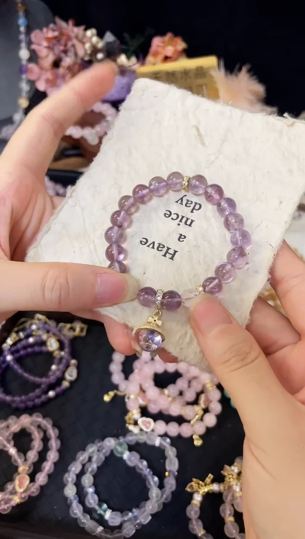 水晶手串未镶嵌玻利维亚紫水星球珠多样发一