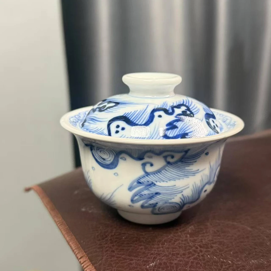 柴窑微瑕福利海浪盖碗150cc