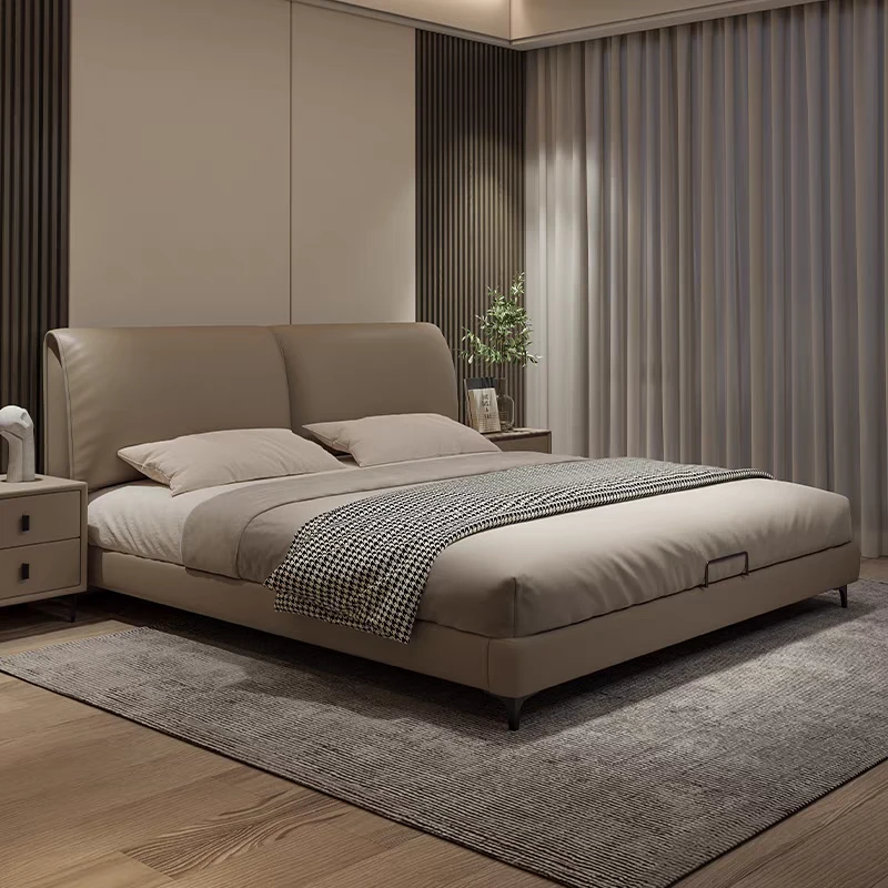 【老板自卖】大象耳朵真皮床轻奢现代简约大床意式极简婚床皮艺床