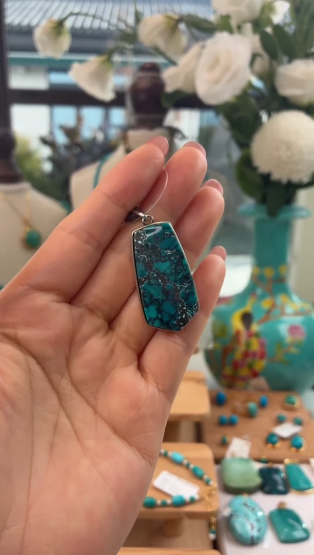 银S925镶嵌绿松石吊坠(不含链)1