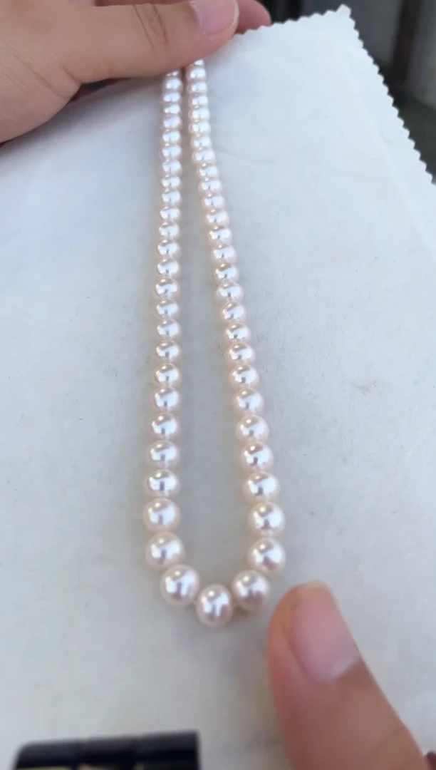 银S925镶嵌淡水珍珠项链8-9mm高品质