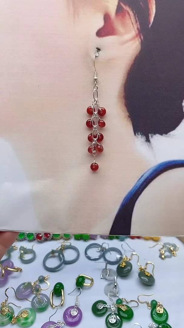 银S925镶嵌南红玛瑙耳饰596