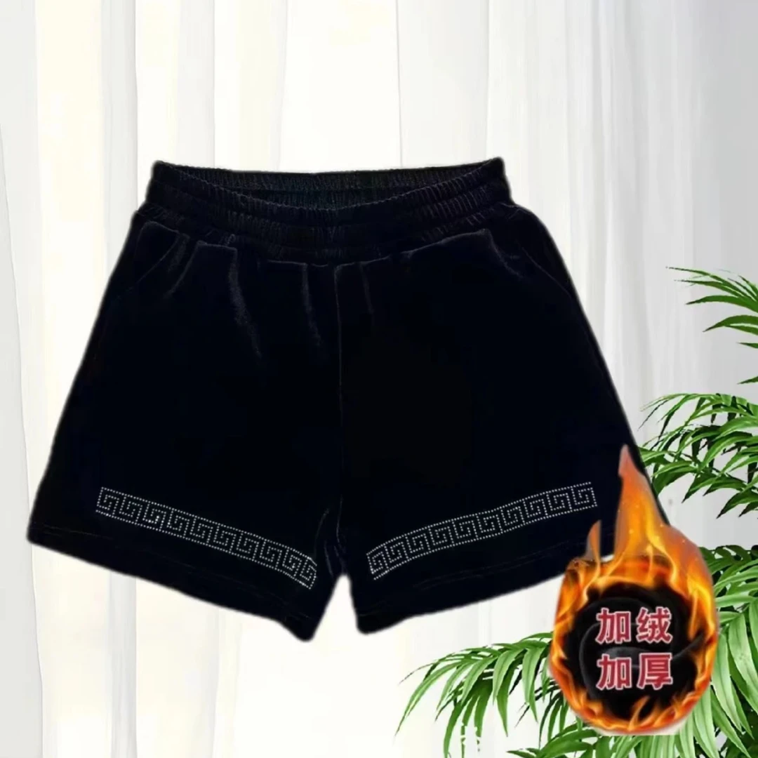 6126休闲重工烫钻厚款高腰短裤女