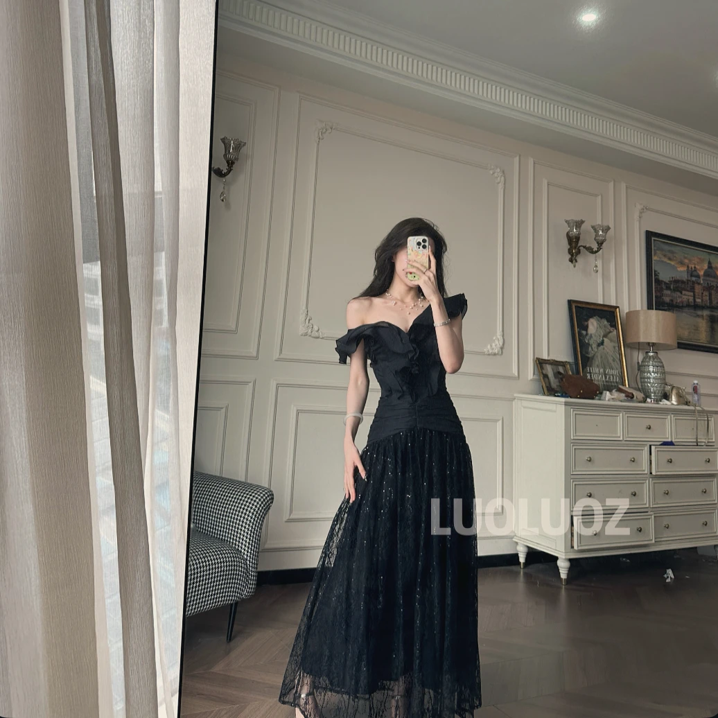 【现货】LUOLUOZ【月魄纱影】绝美一字肩时尚女神范长款连衣裙CC158