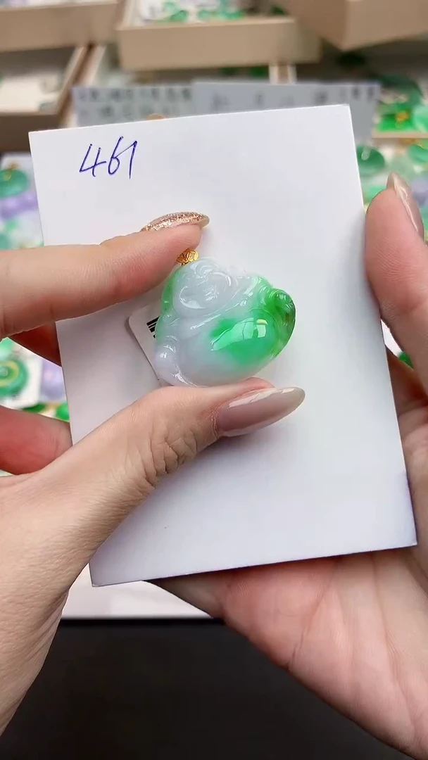 颈饰18K金镶嵌翡翠泡***糖天然缅甸A货翡翠