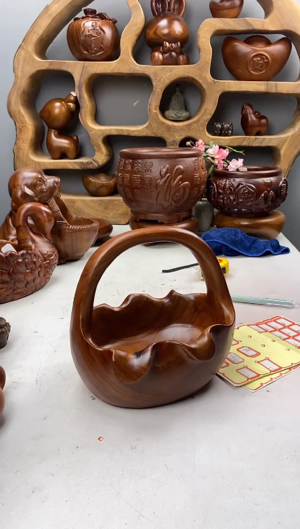 香樟木A28荷叶提篮/尺寸20*18*20