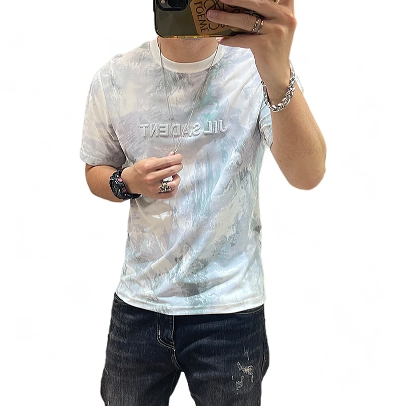 NDSL时尚冰丝短袖t恤夏季新款高端印花立体刺绣休闲百搭半袖T恤