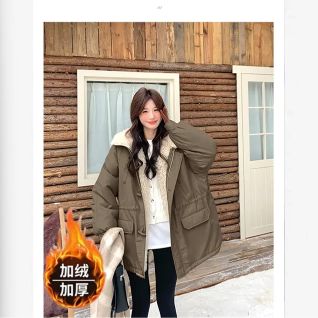 【露思同款】连帽冬季时尚百搭洋气加厚内里毛绒拼接派克服25150