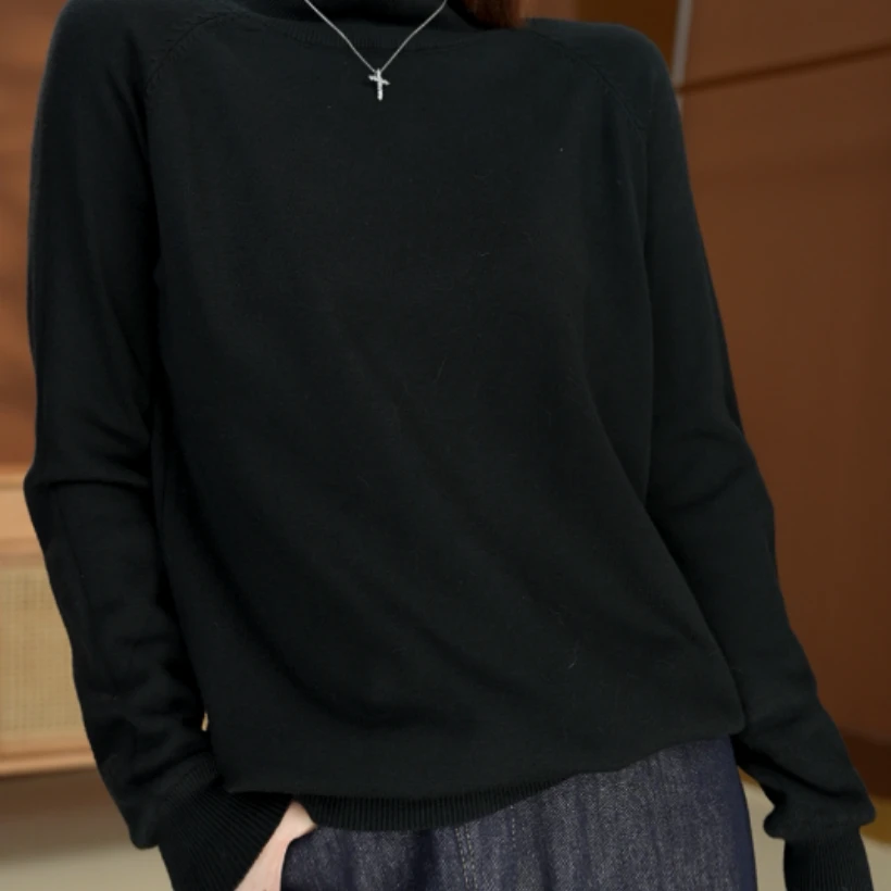 【萌萌】百搭修身长袖针织衫2025冬季新款韩版半高领打底衫套头上衣