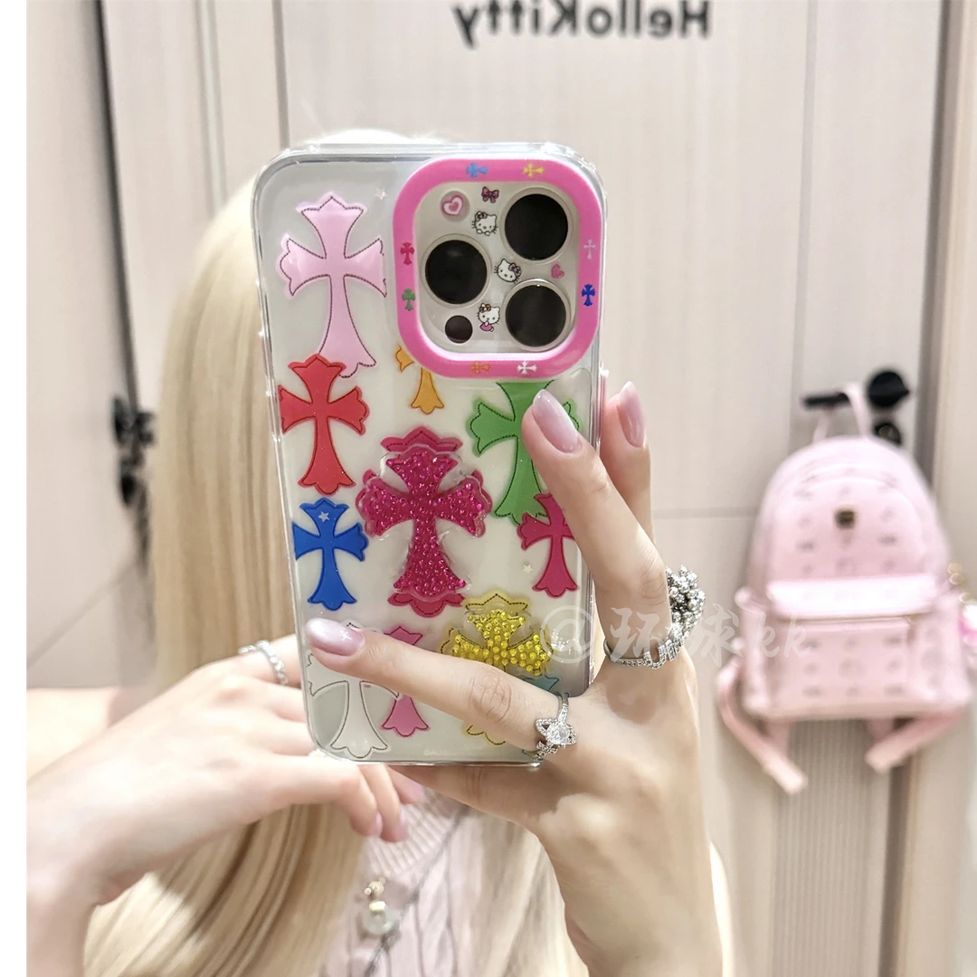 环球k多巴胺闪钻十字架小众双层适用苹果16promax手机壳15pro
