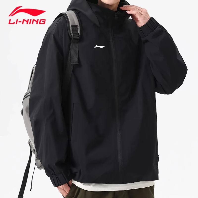 李宁运动外套男款春秋新款休闲宽松连帽风衣大码透气舒适防风夹克