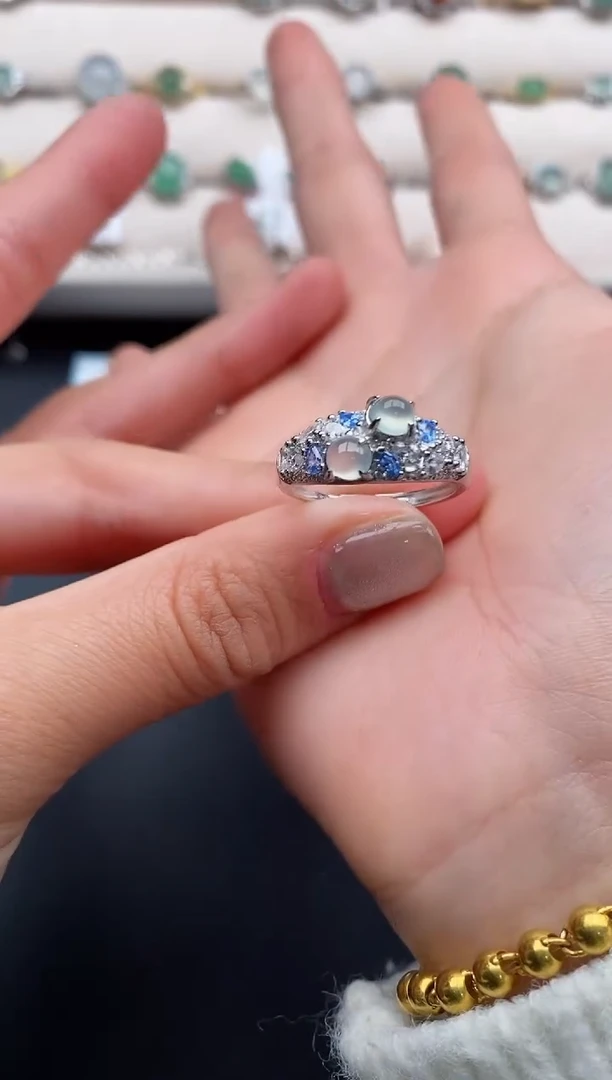 银S925镶嵌戒指翡翠444444+3