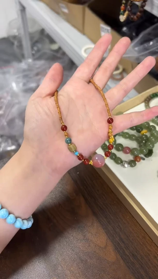 玛瑙/玉髓手链未镶嵌粉糯玛瑙多宝橄榄核项链[3437]